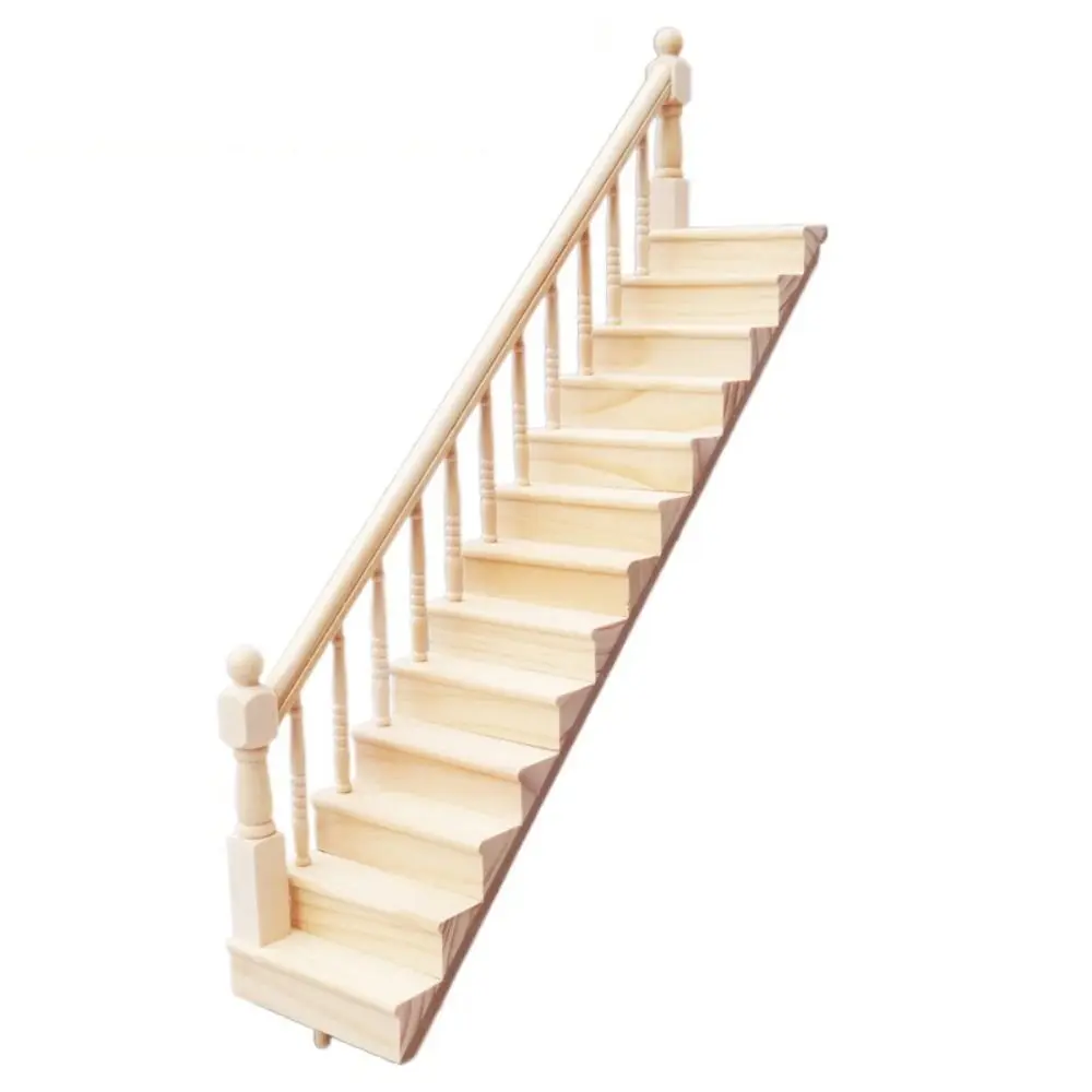 Miniature Dollhouse Wooden Stairway with Handrail – DIY Pretend Play Furniture