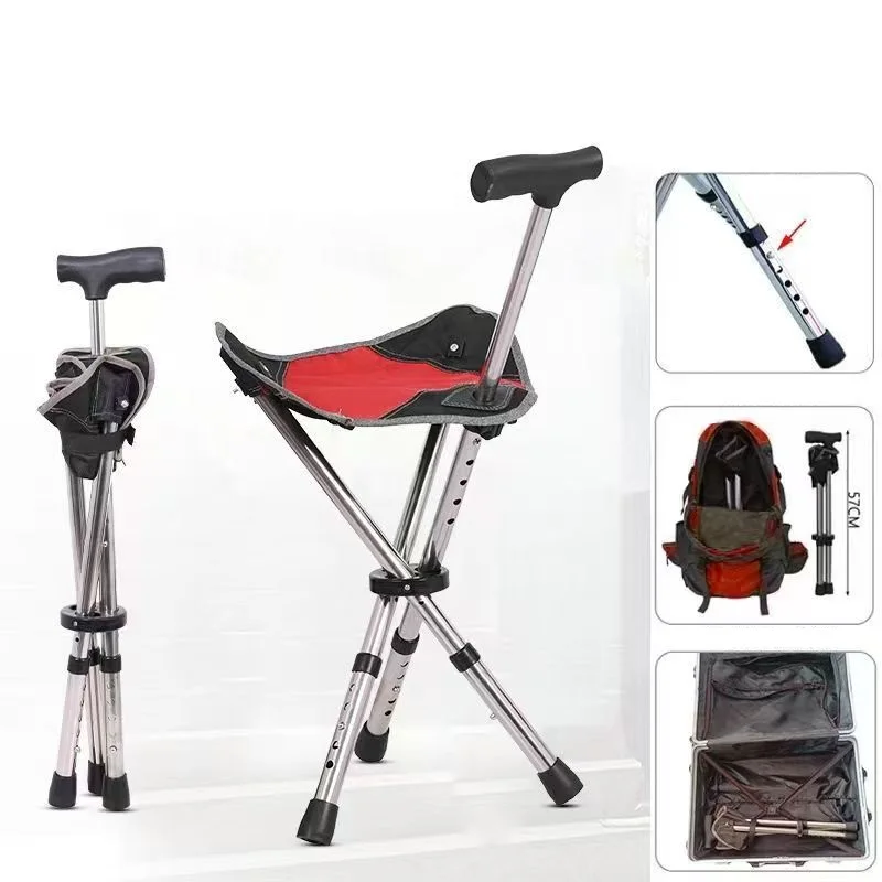 New Telescopic Walking Stick With Seat Adjustable Lightweight Folding Cane Chair for Elderly, Outdoor Hiking Camping Stool