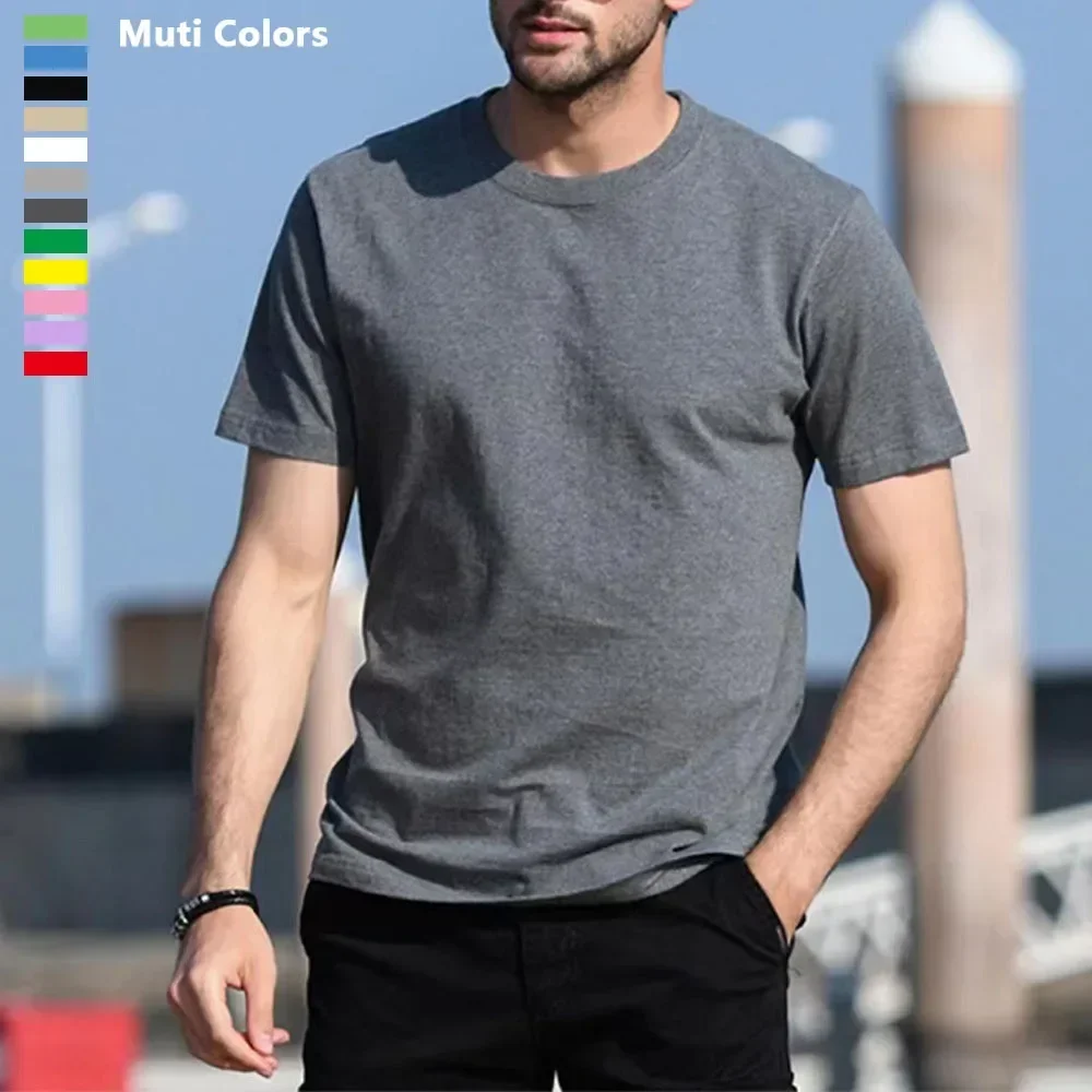 Men's Round Neck Solid Color Cotton Short Sleeve T-shirt Men and Women ...