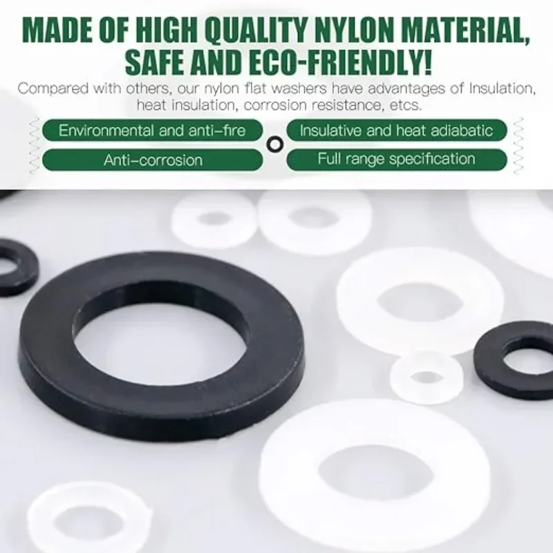 Durable Nylon Flat Washer Variety Pack - Black & White Insulating Plastic Gasket Rings