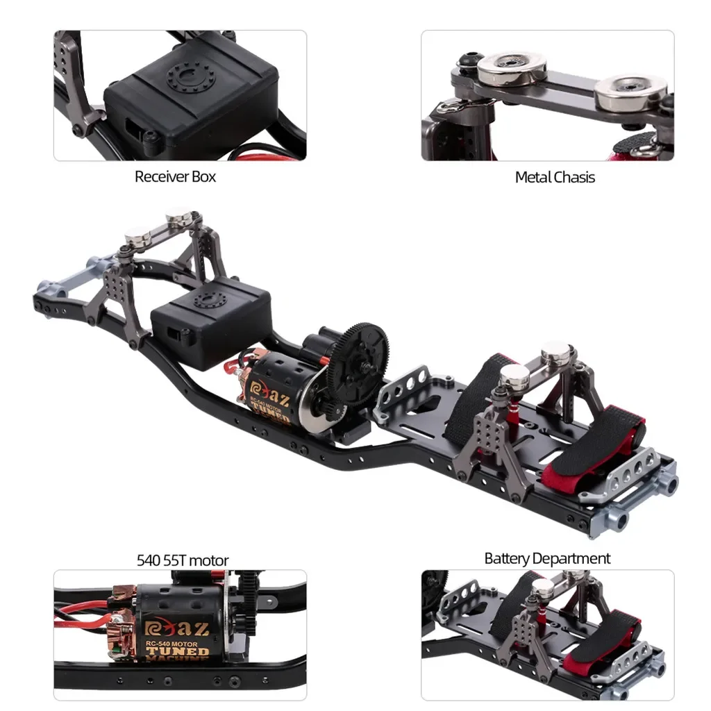 

RC Car Frame Carbon Fiber Metal Car Chassis Beam with 540 Motor for AXIAL SCX10 RC Crawler Climbing Car