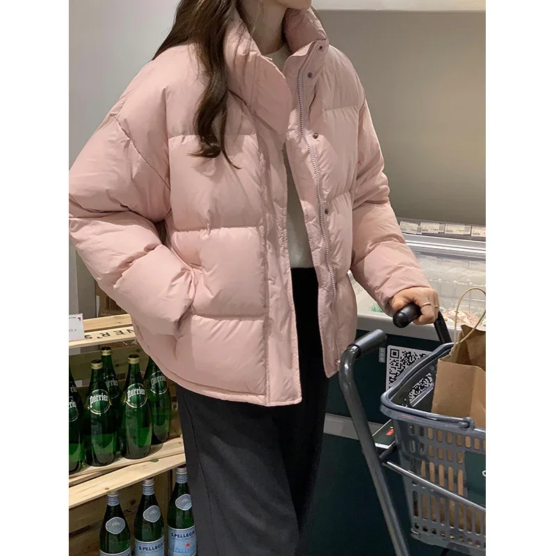 Short Down Coat Women Stand Collar Jackets 90% White Duck Thick Winter Loose Coats Khaki Apricot Overcoats Warm Clothes Ladies