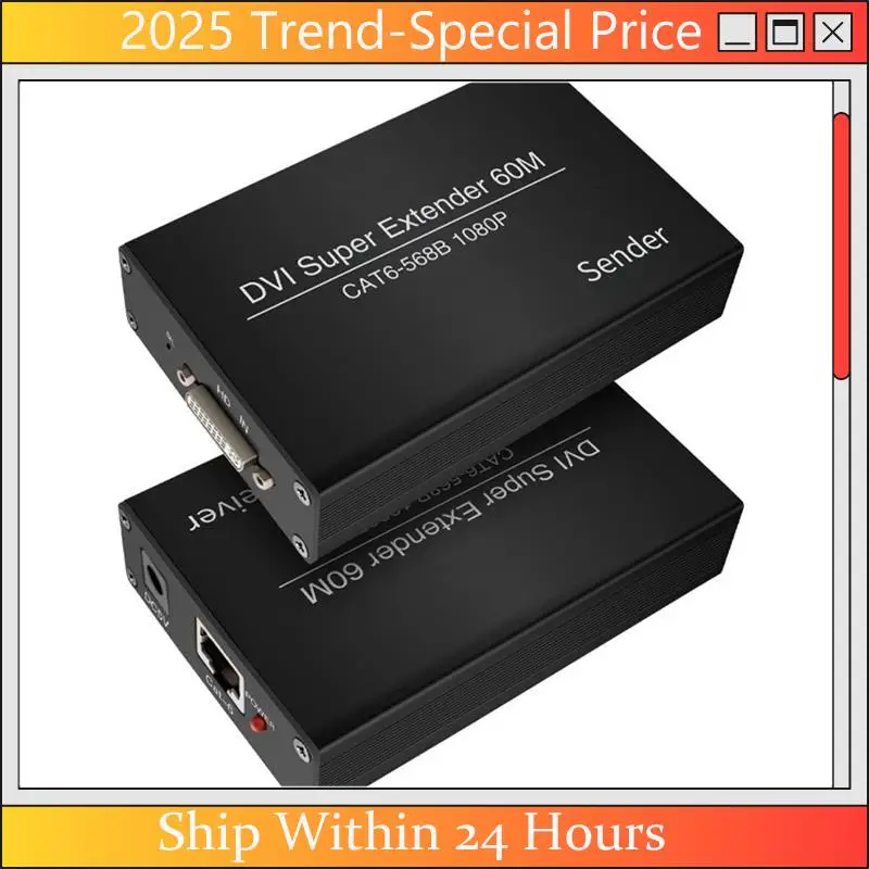 CHYY 상단 DVI 익스텐더 RJ45 Cat6 케이블 익스텐더-196.8Ft 송신기 수신기 DVI 이더넷 어댑터 HD 1920X1200