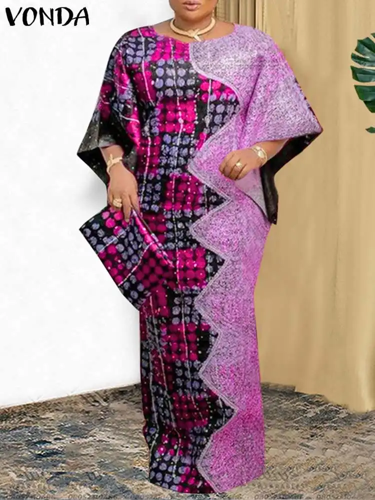 

VONDA Oversized Women Bohemian Long Maxi Dress Printed Patchwork Vintage Sundress 2024 Summer Casual Loose 3/4 Sleeve Vestidos