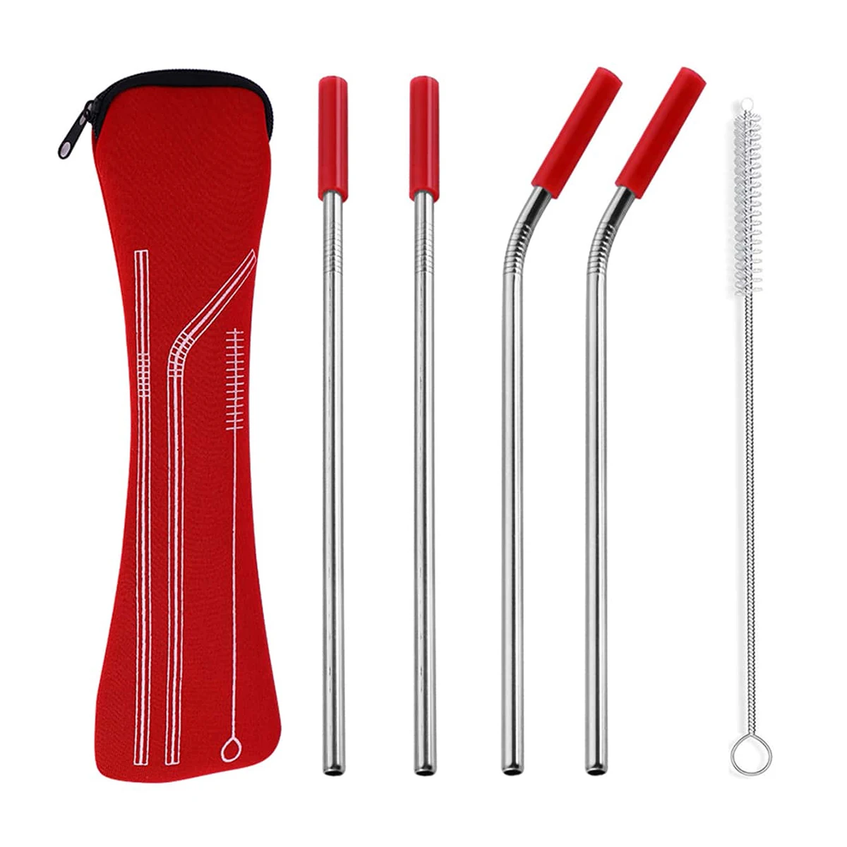 Cocktail Stirrers 4-piece stainless steel straw with cover reusable eco-friendly straw with cleaning brush bag Travel Bar cocktail