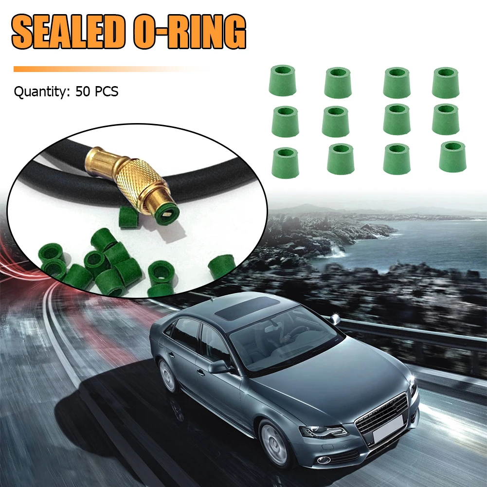 A/C 1/4 Sealing O-ring Rubber Gasket 50pcs Charging Hose Manifold Repair Green for Caring Personal Cars Accessories