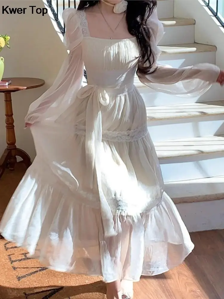 

Элегантное кружевное платье средней длины во французском стиле, модное однотонное пляжное платье-трапеция в Корейском стиле, Женская Повседневная облегающая вечерняя одежда, платье-миди