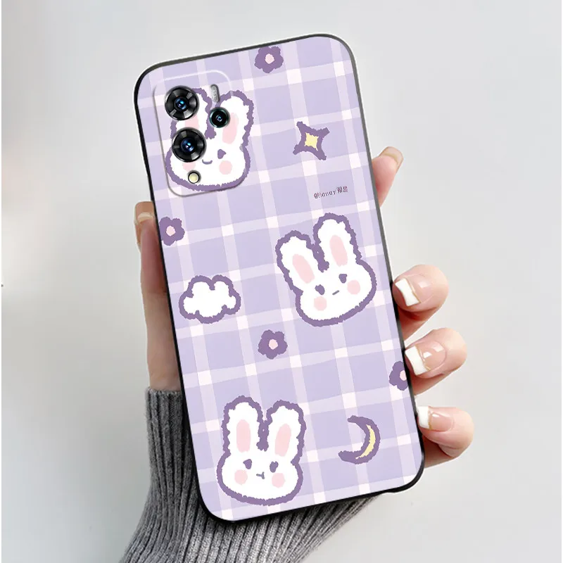 Aesthetic Pattern Black Silicone Phone Case - Love, Goldfish, & Rabbit Design, Shockproof Protection
