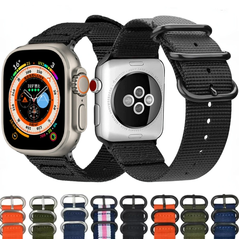 

Nylon Strap For Apple Watch Bands 44mm 45mm 41mm 40mm 42mm 38mm 49mm Canvas Braided Wristband iWatch Series Ultra 8 7 SE 6 5 4 3