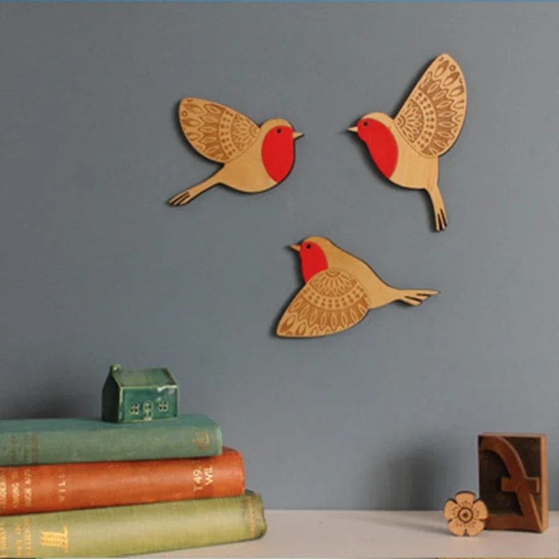 Wooden Bird Wall Decor 3Pcs Vintage Gothic Home Decor Living Room Bathroom Kitchen Decoration Indoor Outdoor Gift wooden bird wall decor