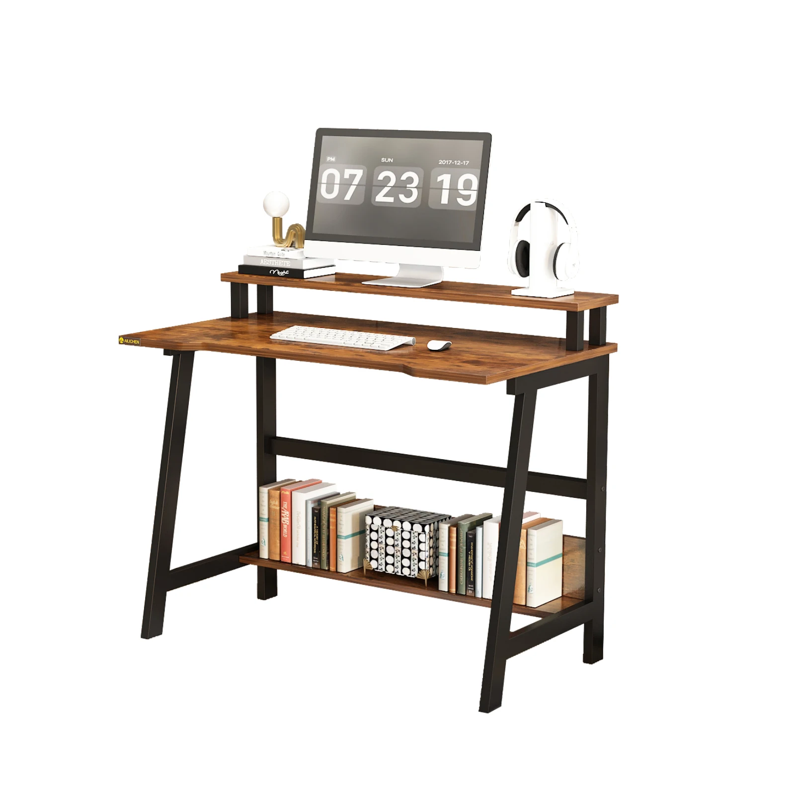 

33.5" Small Computer Desk with Monitor & Storage Shelves for Spaces with Storage, Compact Table for Home Office,Laptop Desk