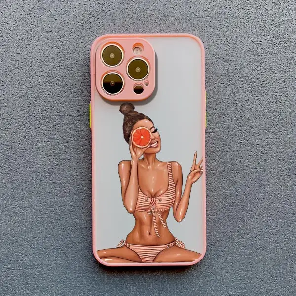 Niedliche Cartoon-Handyhülle mit handgezeichnetem schönen Mädchen für iPhone 16 15 14 Pro Max 13 11 12 Mini Pro Max X XR XS 7 8 Plus SE2 Cover – Detail 8