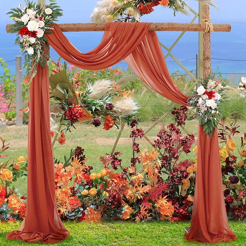 Terracotta Wedding Arch Draping Fabric Chiffon Sheer Drapes 2PACK for Wedding Birthday Party Backdrop Curtains Decorations
