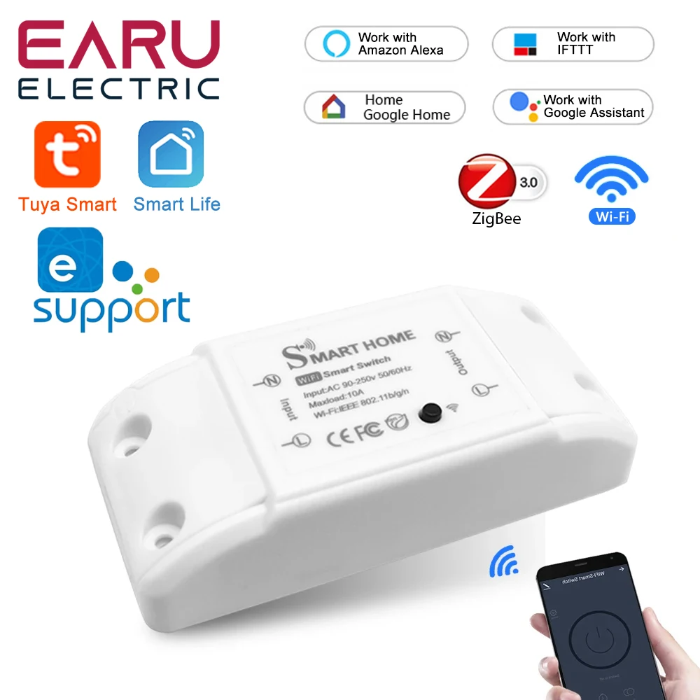 Earu EASS-EWE 10A Tuya eWeLink ZigBee Smart Home WiFi Timer LED Light Controller Module Wireless Remote Switch LED Light Controller Module with Alexa Google Home