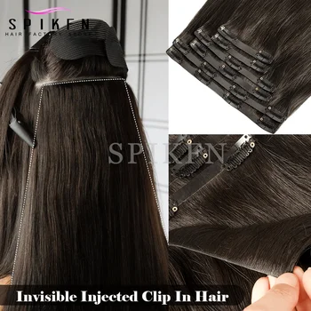 Invisible PU Clip ins Extensions 100-120g 7pcs/set Clip in Human Hair Chocolate Brown Straight Machine Remy Hair Pieces Clip On