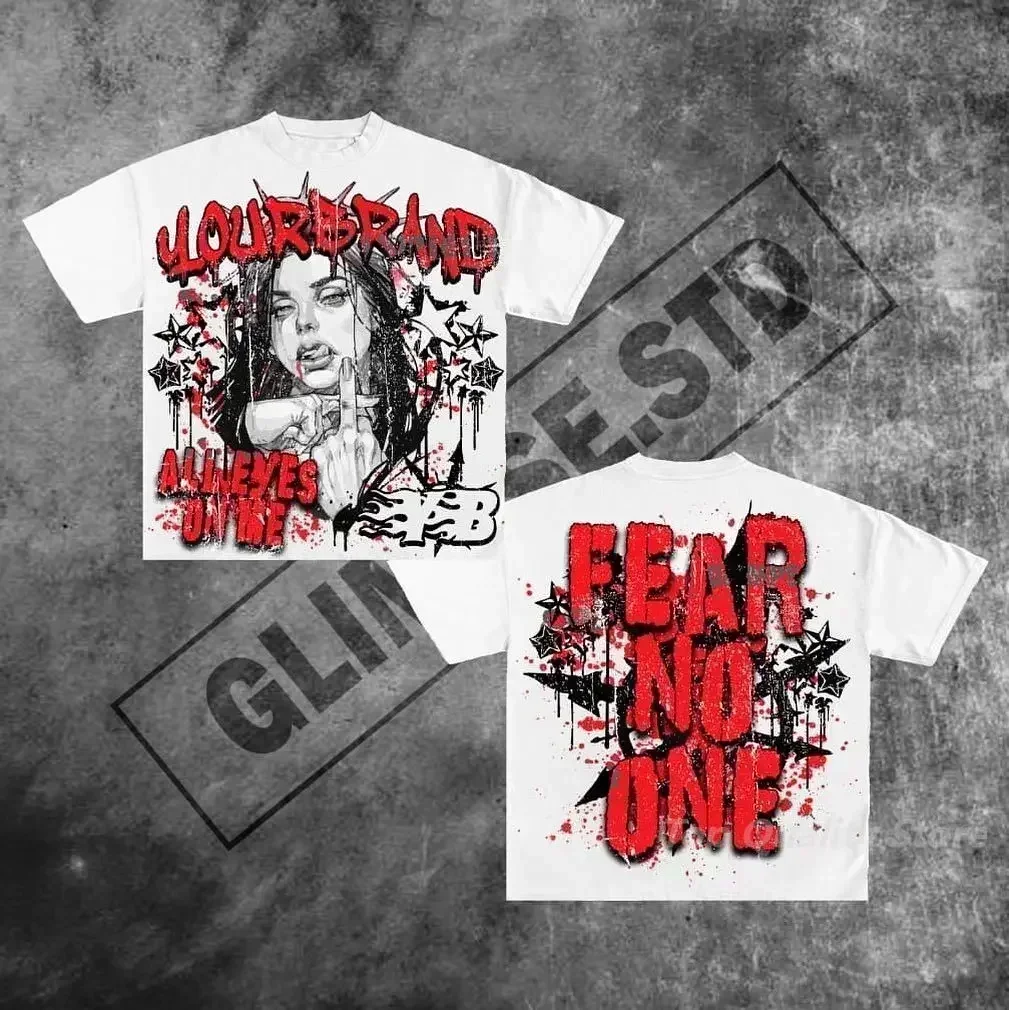 thumbnail image 1 of Camisetas con estampado gráfico de letras de calle retro americanas estilo hip hop, camisetas Y2k de gran tamaño para parejas, ropa gótica Harajuku para hombres y mujeres, 1 of 5