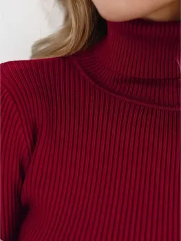 New Elegant Style Simplicity High Collar Solid Color Regular Sleeve Sweater Pullover 4