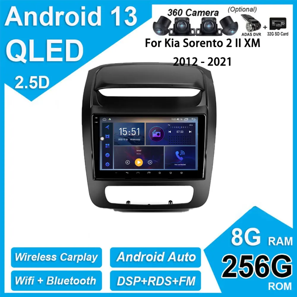 

DSP QLED/IPS Android 13 For Kia Sorento 2 II XM 2012 - 2021 Car Radio Multimedia Video Player Navigation GPS No 2din 2 din dvd