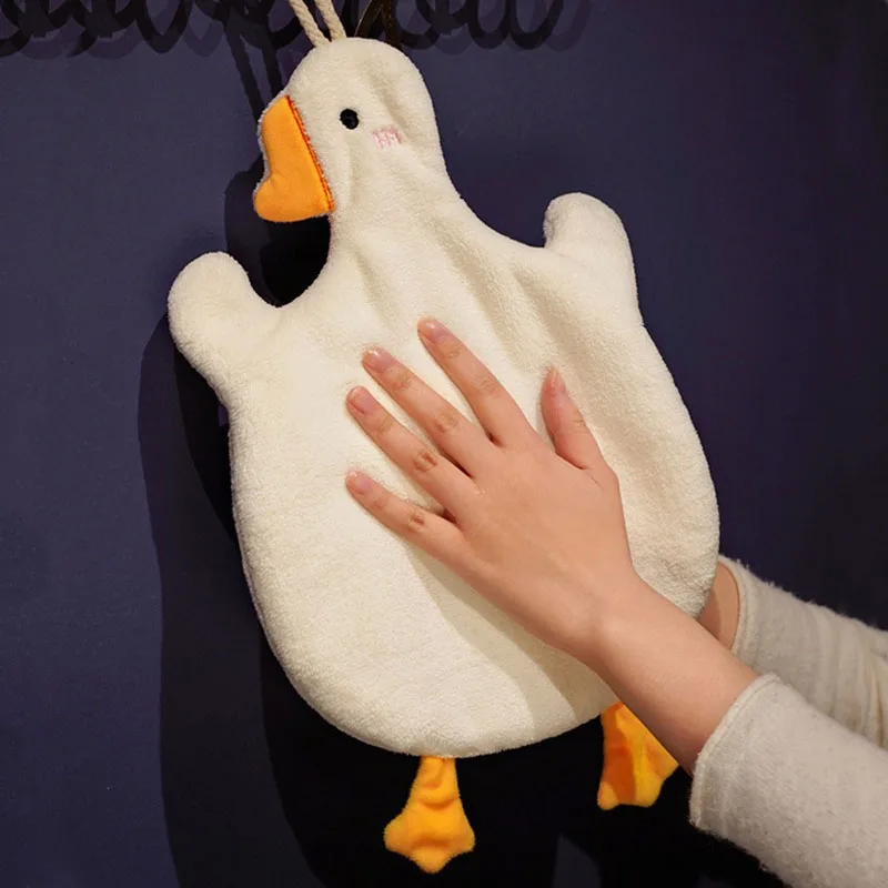 Microfiber Hand Towel for Cute Goose Hand Towels for Bathroom Kitchen Thickened Coral Velvet Home Comfortable Kids Embroidery