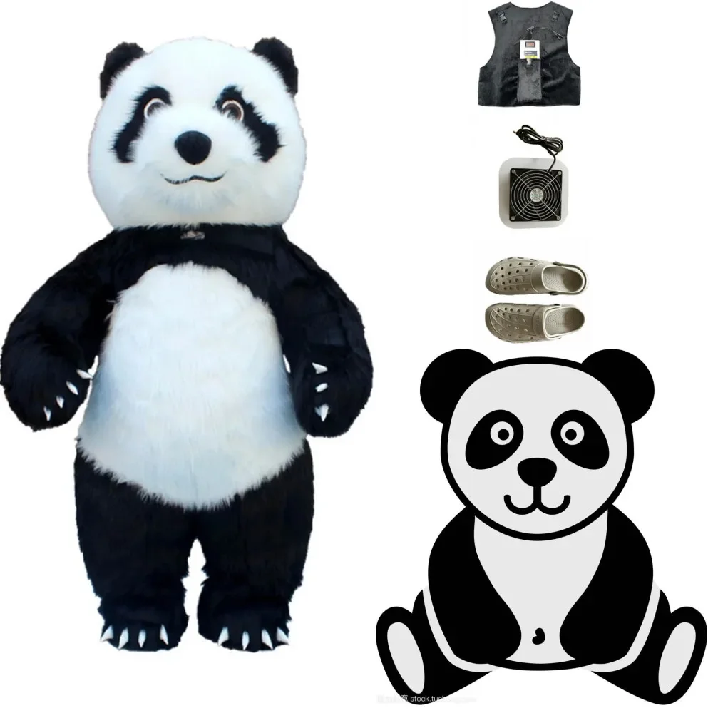 

260cm Gian Panda Furry Costumes Inflatable Giant Plush Bear Mascot Party Weddding Cosplay Costumes For Adult Man Women Girl Boy