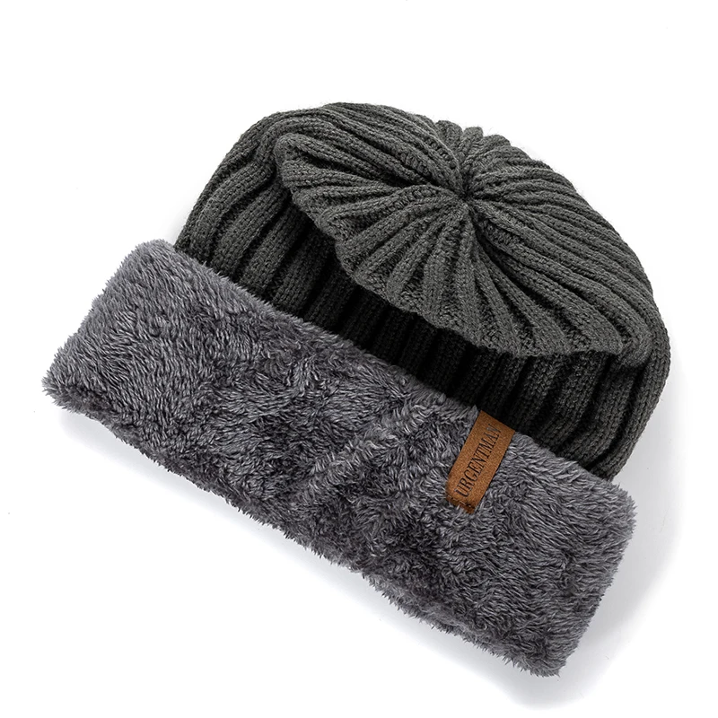 Unisex Thicken Winter Hat Keep Warm Plush Fur Lined Flanging Cap Stylish Beanie Hats For Men &Women Outdoor Knitted Hat