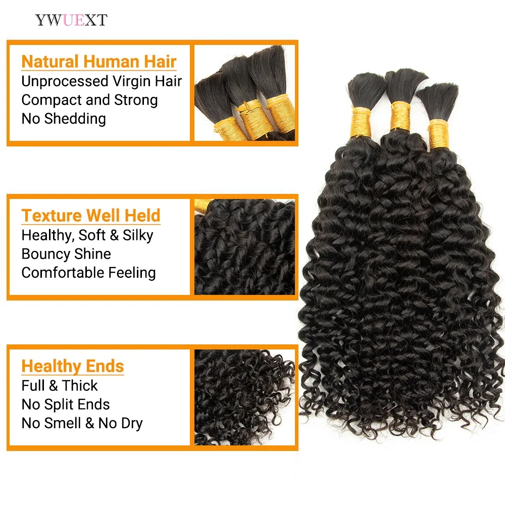 Water Wave Virgin Human Hair Bulk For Braiding 14-26 inches Water Curly Hair Bundles No Weft 50g/pack Natural Black Color