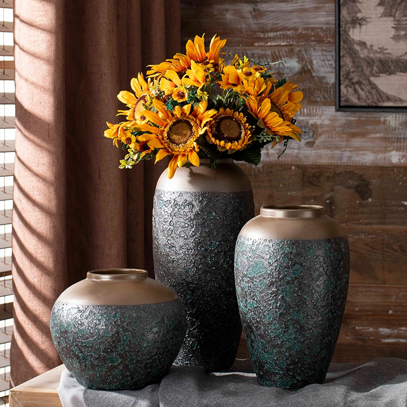 Chinese Light Luxury Floor-to-ceiling Large Ceramic Vase Living Room  High-end Home Decoration Ornaments Dried Flower Drrangement