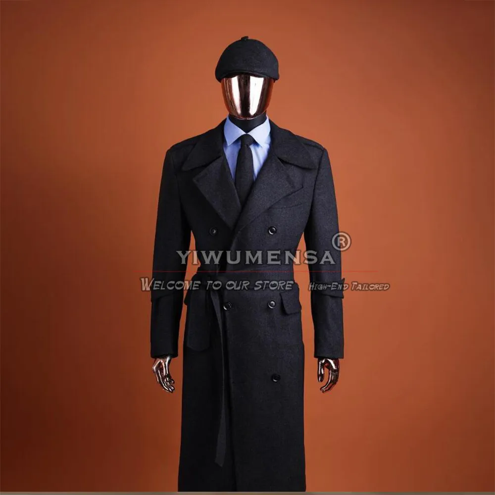 

Black Tweed Woolen Men's Suit Jacket Custom Made Peaked Lapel Overoca Long Double Breasted Blazer Sets Outwear Erkek Mont Kışlık
