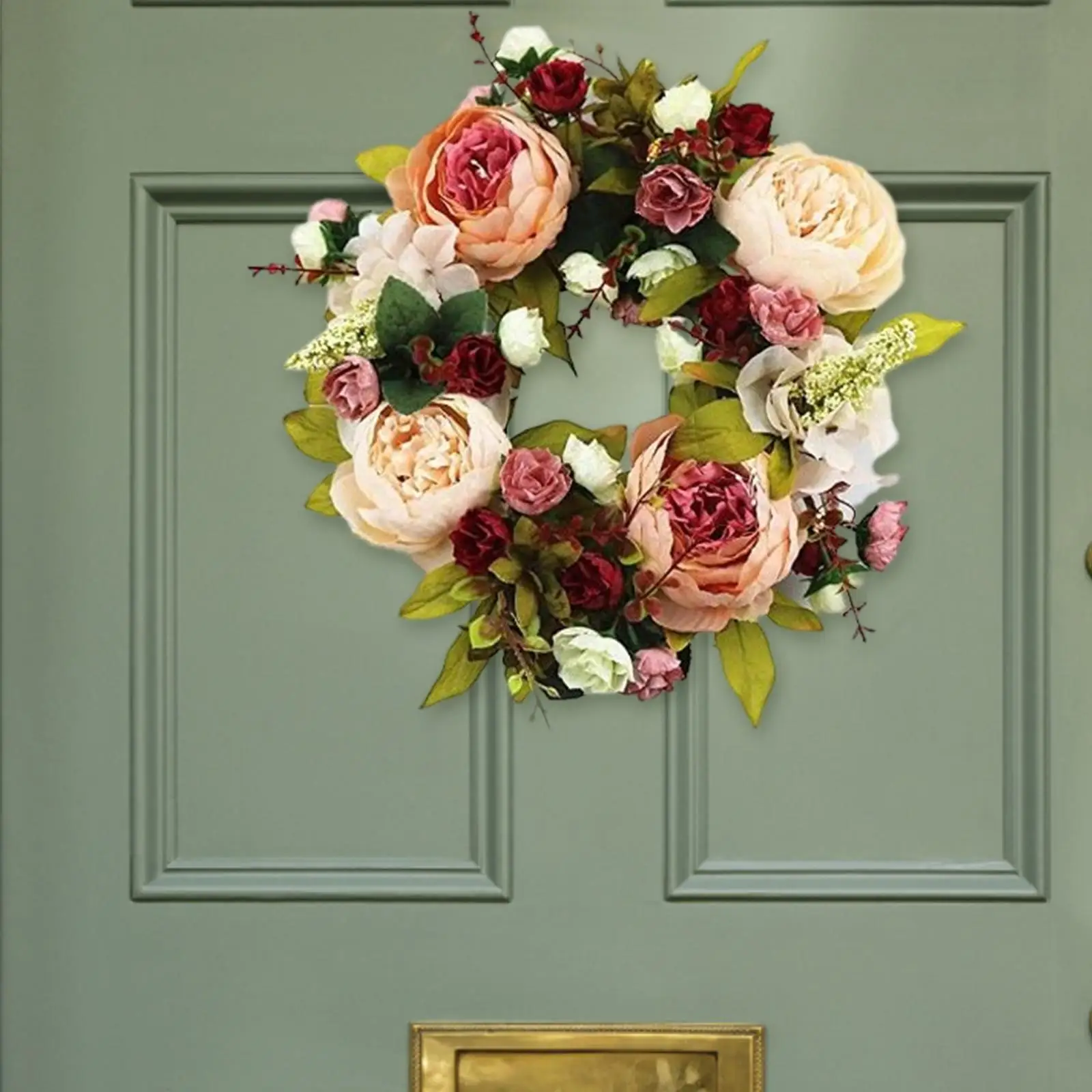 30cm Peony Flower Wreath Spring Garland Faux Floral Wreath Handmade for Christmas Door Hanging Wedding Decor