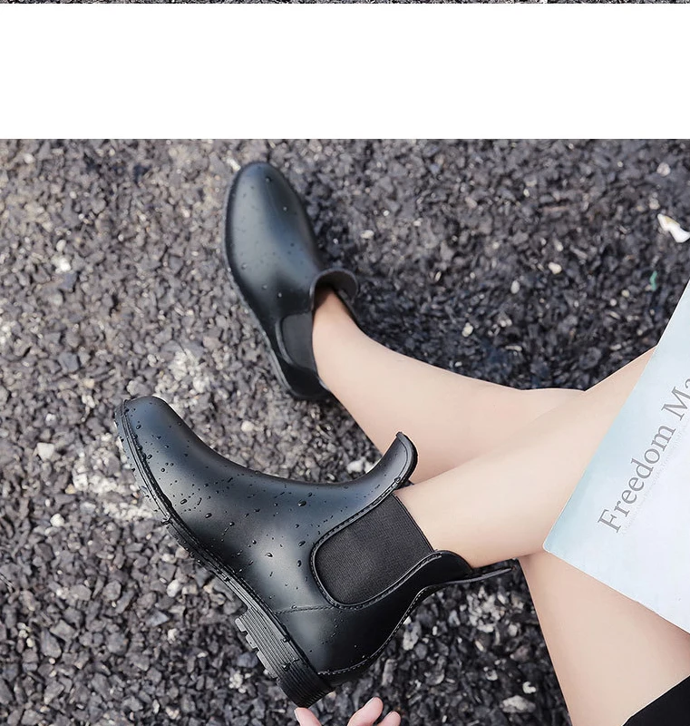 Litfun Women Chelsea Rain Boots Shiny Ankle Boots Waterproof Upper Toe Elastic Band Low Sole Fashion Non-slip Comfortable Boots