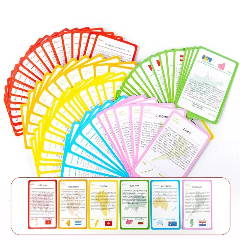 나무 세계 지도 퍼즐 뒷면 국기 및 92 개 국가 플래시 카드, 교육 지리 장난감, 지리 퍼즐 배우기