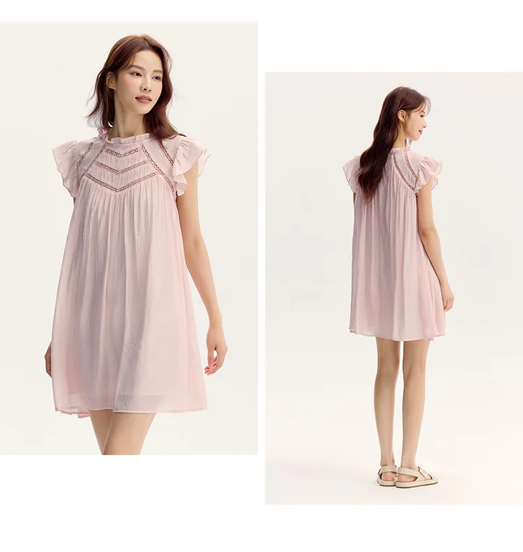 Vestido de mujer con volantes suaves, mangas cortas con vuelo, minifalda texturizada, vestido de verano nuevo con aberturas.