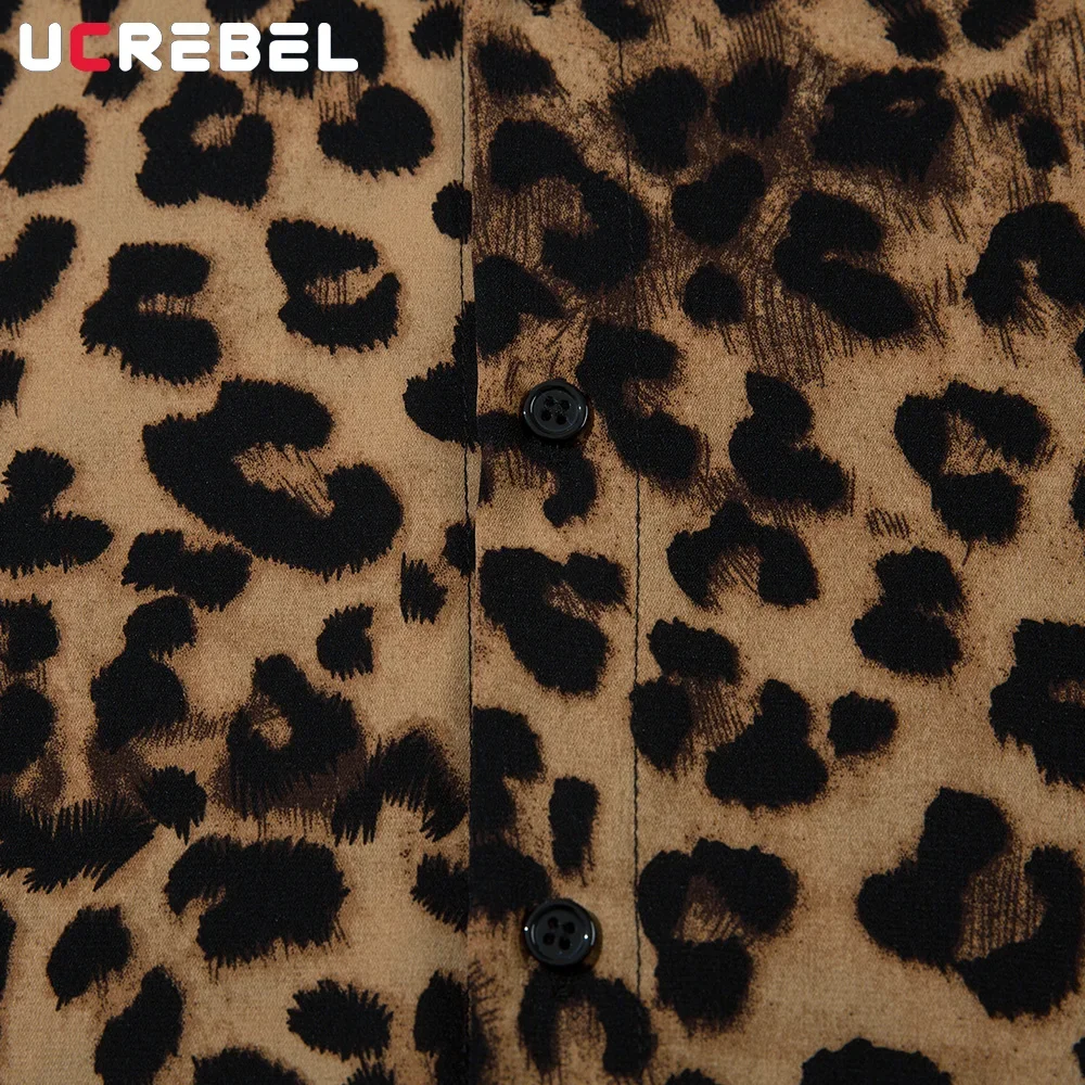 Leopard Print Short Sleeve Cotton Tee Mens Summer High Street Loose Lapel Single Breasted Half-Sleeve Tshirt Men 3