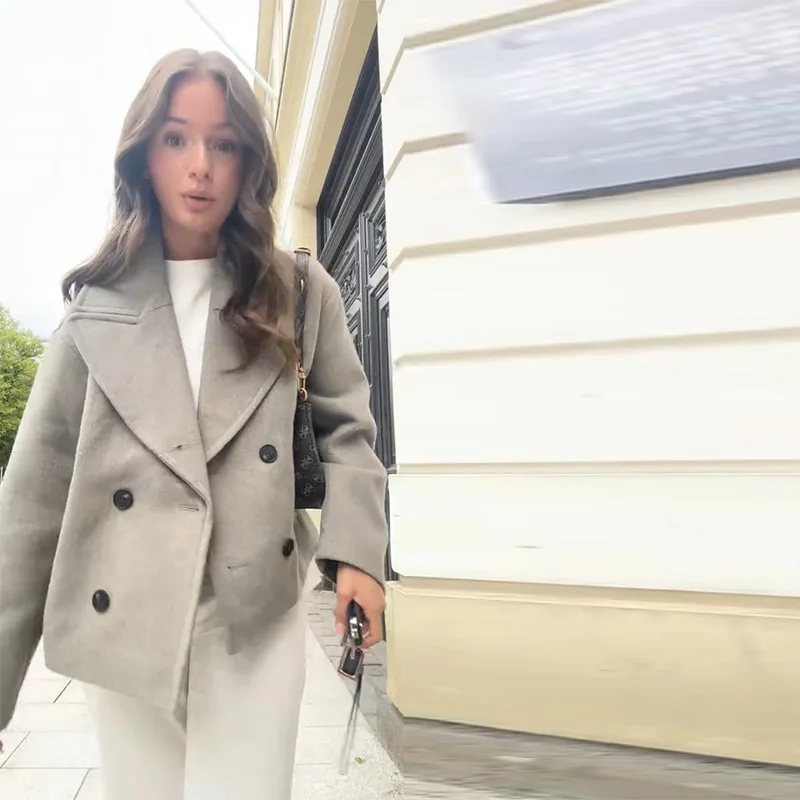 Elegant Women's Short Woolen Coats Loose Lapel Double Breasted Full Sleeve Female Jacket 2026 Autumn Lady Solid Warm Outwear 17 S11193f6149b149a783e767318f368a15P