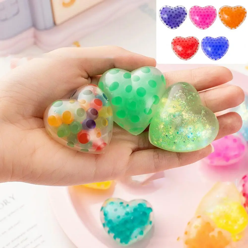 

Love Heart Squishes Toy Valentine's Day Gift 5pcs Love Heart Squish Toy with Glitter Powder Small Balls for Stress for Kids