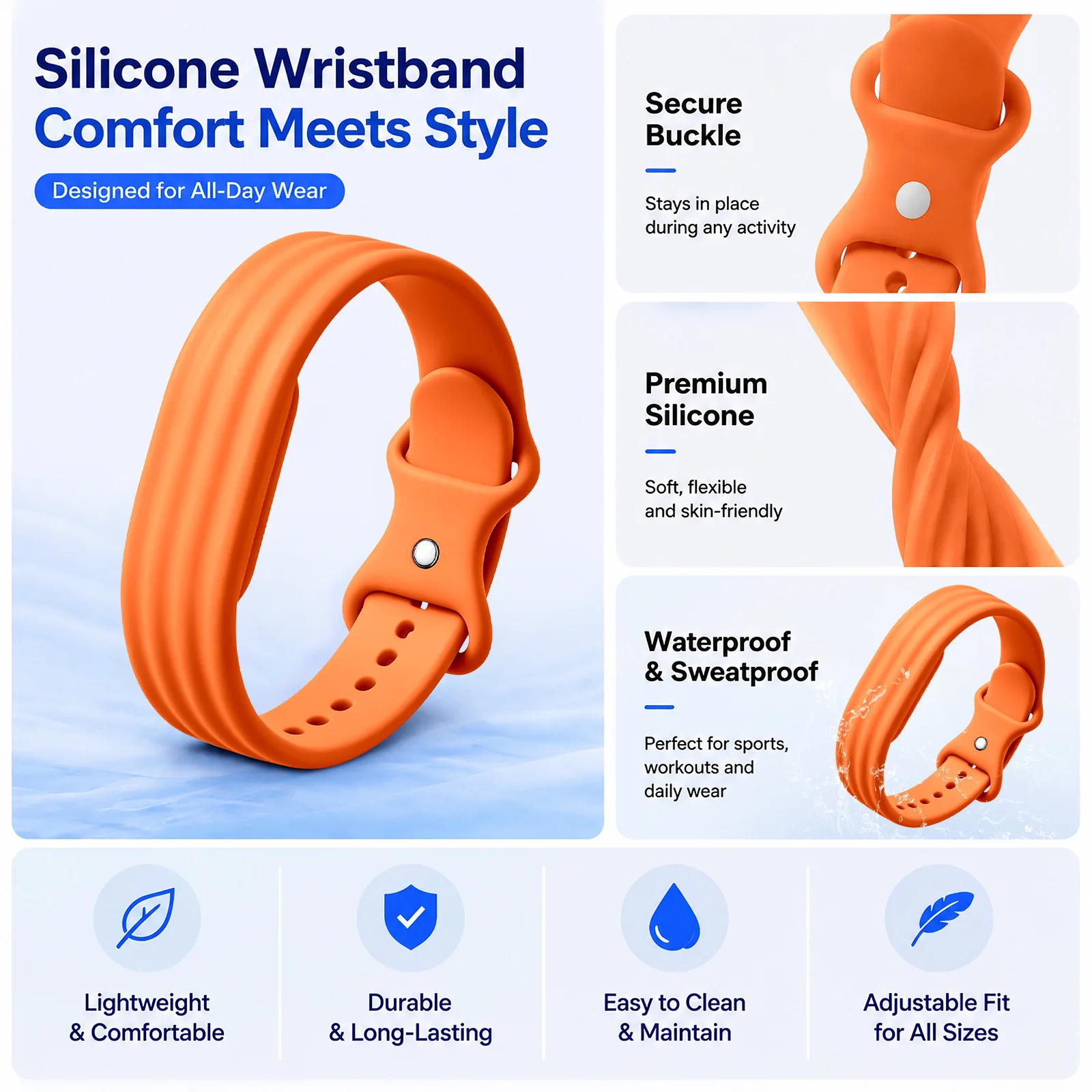 Silicone Sport Strap for Fitness Trackers - Single-Color Wristband for Active Wear