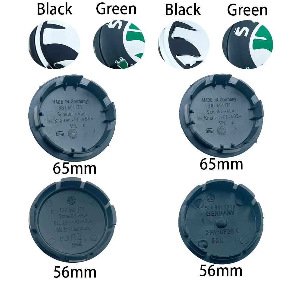 4 Pz/Lotto 56Mm 65Mm Balck Green Car Wheel Hub Center Caps Cover Per Skoda Octavia Fabia Superb Rapid Yeti 1 J0601171 3B7601171