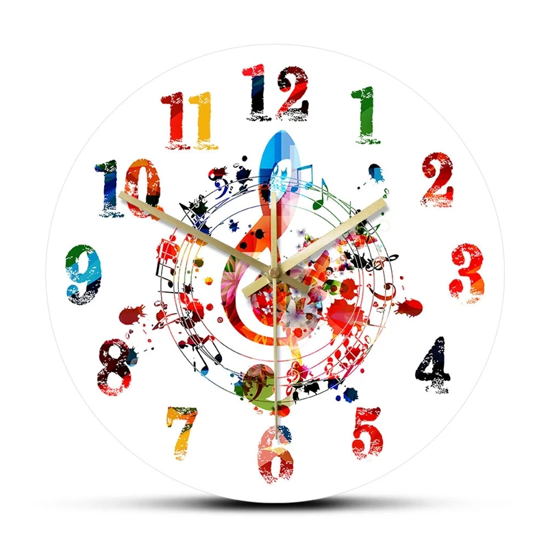 Colorful Music Note Wall Clock Creative Clock Ornate Home Decor Melody Music Logo Art Wall Clock
