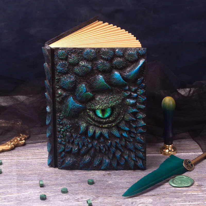 A5 Creativity Handmade Magic Resin Cover Retro Notebook 3D Dragon Relief Deluxe Animated Dragon Book  for Home Decor  Halloween