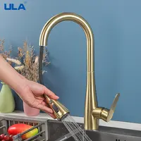 ULA สแตนเลสก๊อกน้ำสำหรับห้องครัวเครื่องทำน้ำร้อนเย็นแตะดึง Out Spout 2โหมดที่มีความยืดหยุ่นอ่างล้างจานก๊อกน้ำห้องครัว Gold แตะ 2