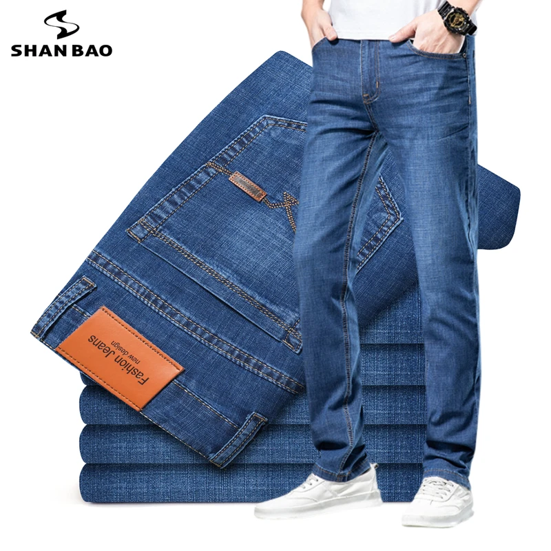 2022 Summer Brand New Men's Fit Straight Lightweight Cotton Stretch Jeans Classic Casual Wear Mid High Waist Slim Fit Thin Pants