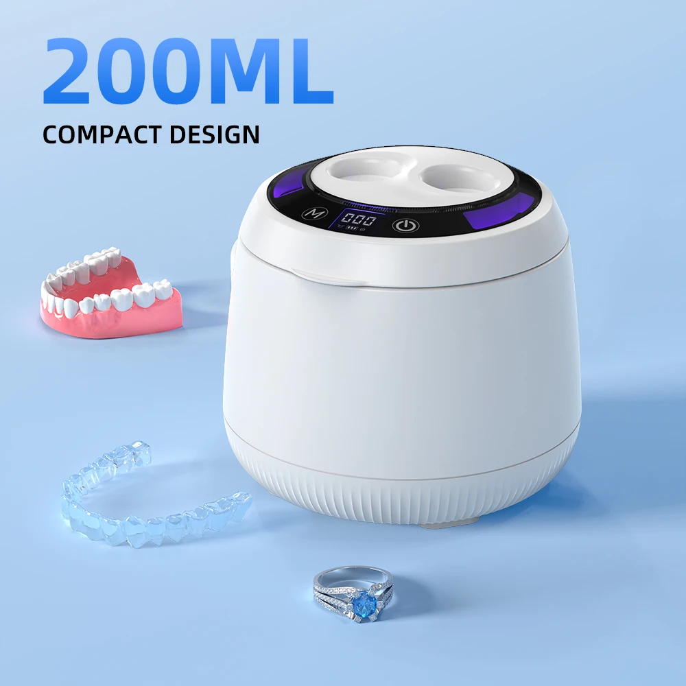 KUNPHY Portable Retainer Cleaner 48kHz 35W Ultrasonic Cleaner Dental Pod with UV-Light for Denture 4 Modes Digital Timer Cleaner 1
