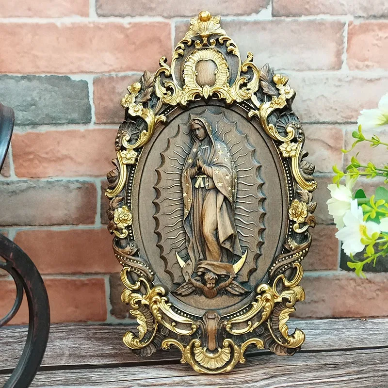 st-guadalupe-virgin-mary-church-statue-holy-wood-decoration-relief-faith-wood-carving-wall-hanging