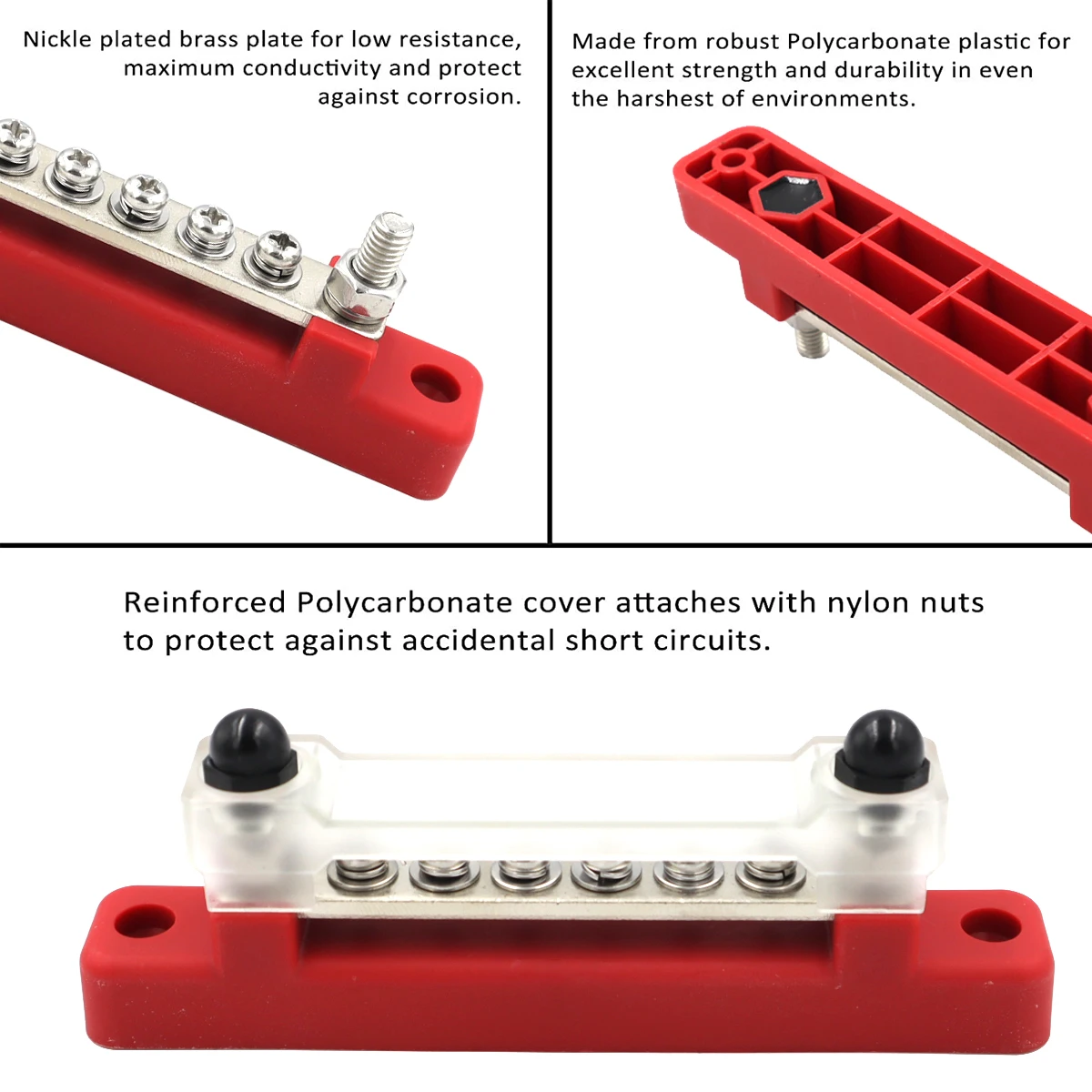 M6 12V Bus Bar 1/4 inch Power Distribution Block 150A Electrical Terminal Block Buss Bar for Truck Boat Car Camper RV power distribution block