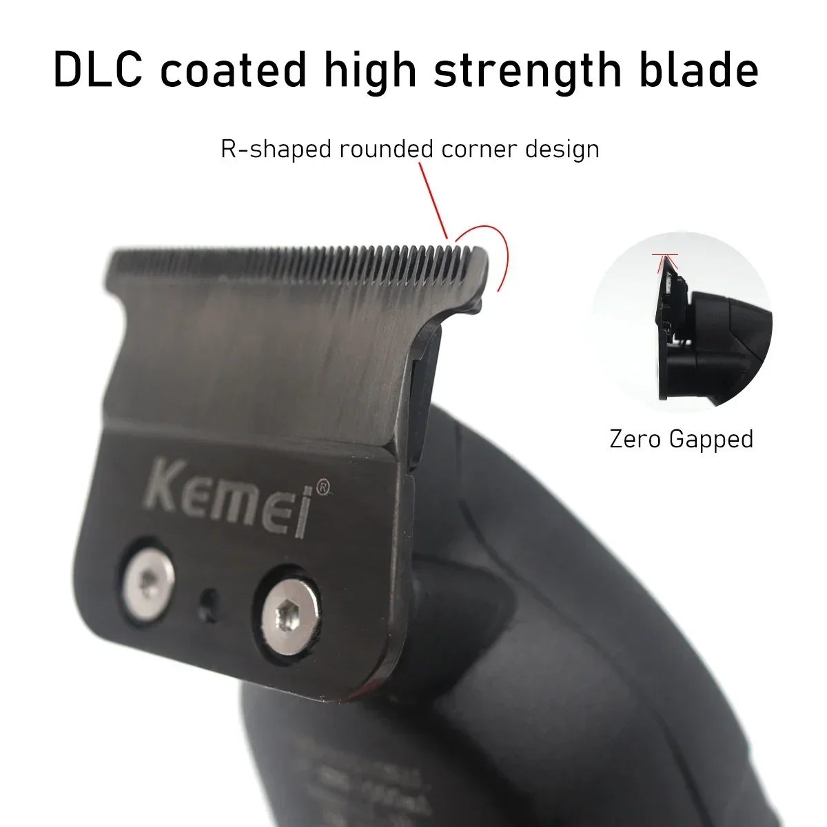 Kemei KM-2293 전문 헤어 트리머 기계 제로 갭 풀 메탈 DLC T-블레이드 마무리 기계 USB LED 남자 헤어 클리퍼