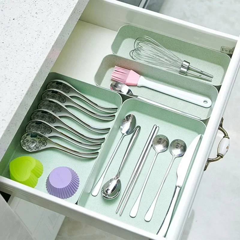 Wheat Straw Drawer Storage Compartment Tray Built-in Partition Box In Household Cabinets Kitchen Utensil Storage