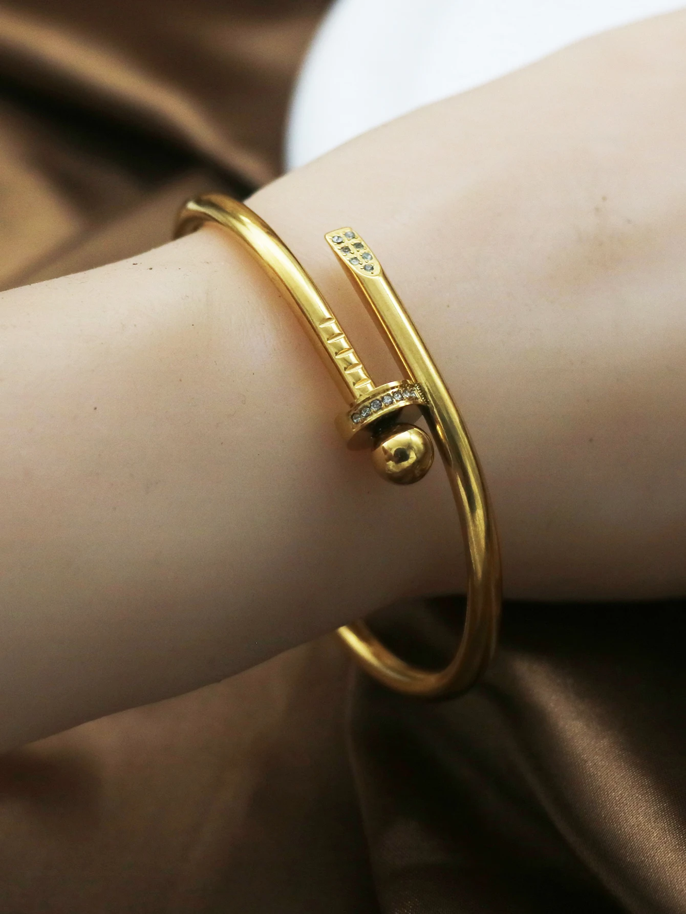 Stainless Steel Jewelry Sets Gold Color Crystal Bracelets for Women Girl Trendy Stylish Screws Shining New Bangle For Men 2