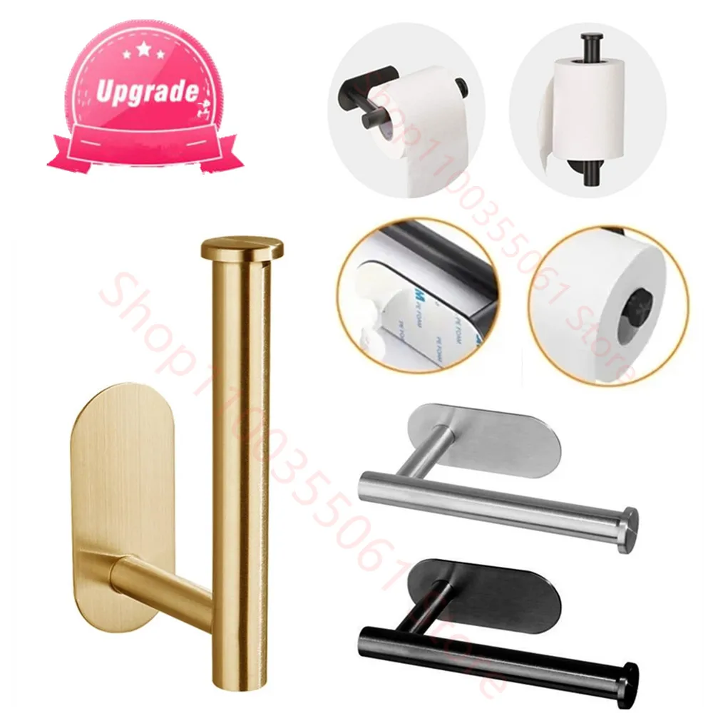 Adhesive Toilet Paper Holder 304 Stainless Steel Brushed Gold Paper Towel Roll Rack Black Bathroom Kitchen Long Tissue Hanger paper towel holder toilet paper holder toilet roll holder