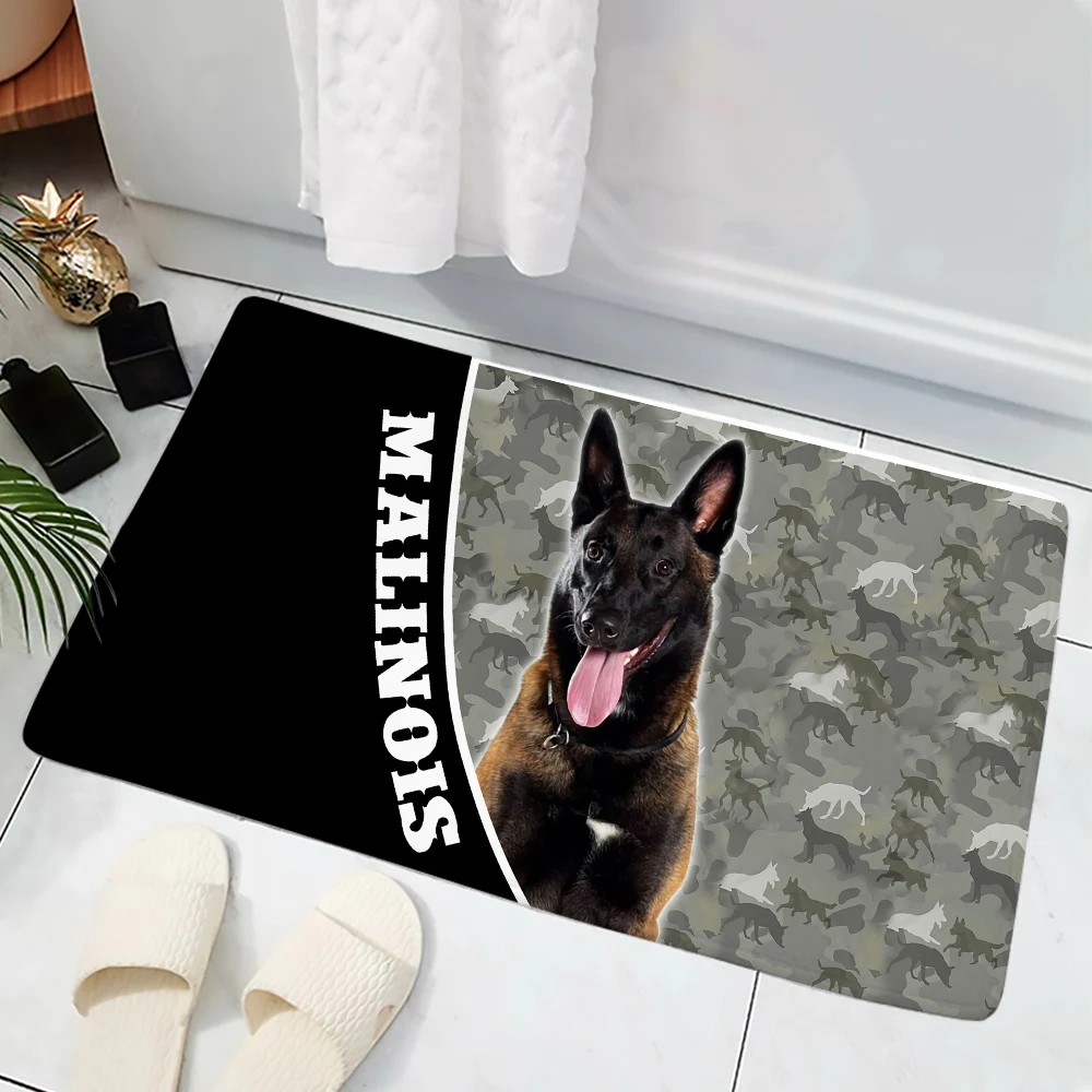 

HX Fashion Animals Floor Mat Malinois Camo Splicing 3D Print Flannel Indoor Door mat Carpets Non-slip Bath Rug 11 Style