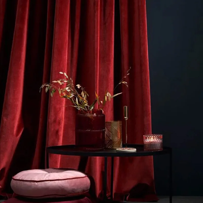 

European Classical Swan Velvet Red Curtains for Living Room Bedroom Solid Color Simplicity Hotel Light Luxury Blackout Curtains
